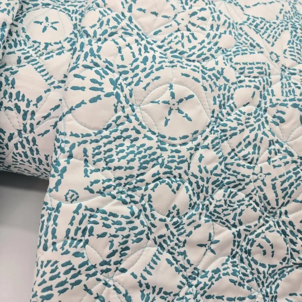 Queen Ocean Sanddollar Comforter Set 3PC All Seasons Soft Quilted NEW Teal Wht